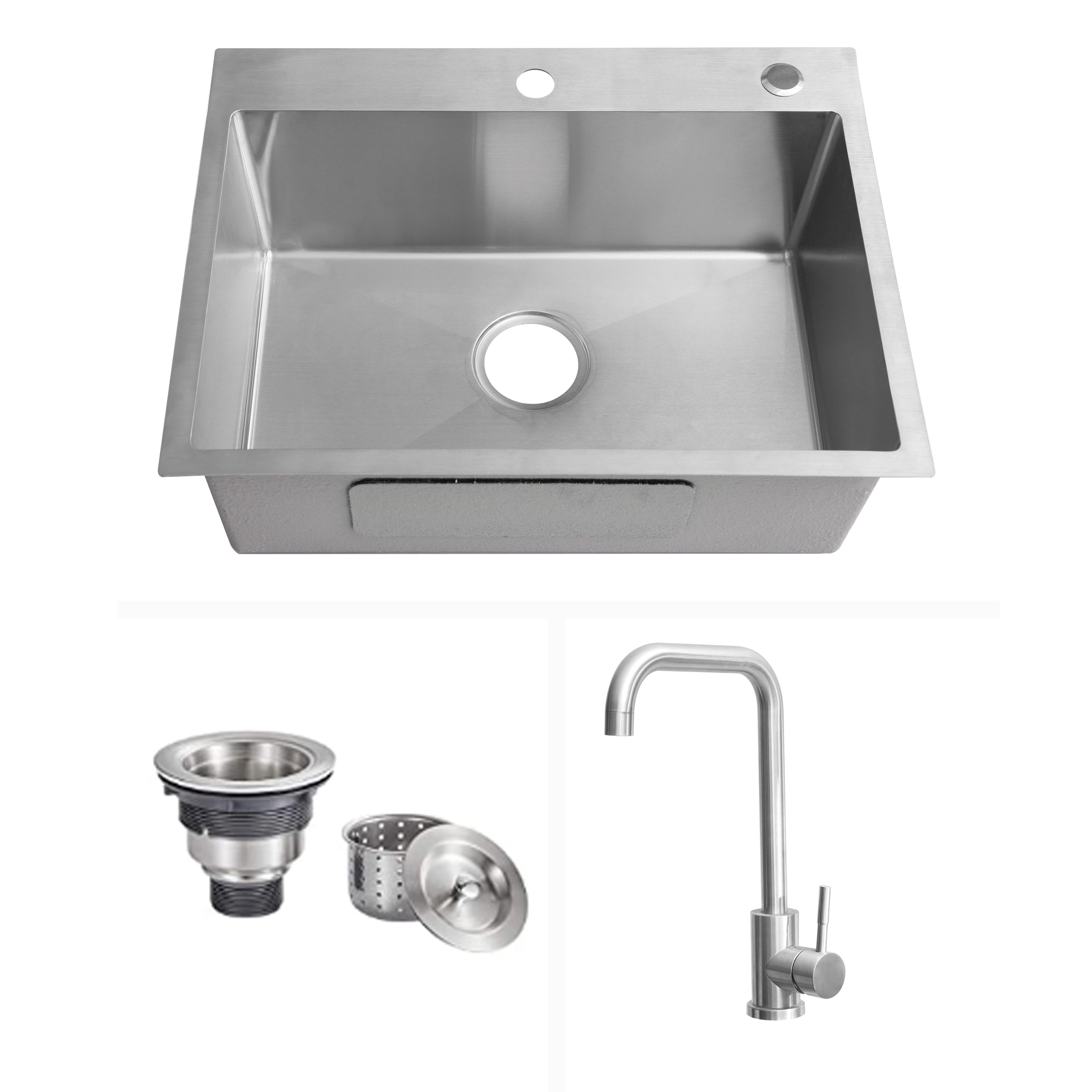 Rainlex 24 in. White Paint-Free Laundry Utility Sink Cabinet with 12-Gauge Brushed Stainless Steel Sink, Tall Faucet & Soft-Close Doors