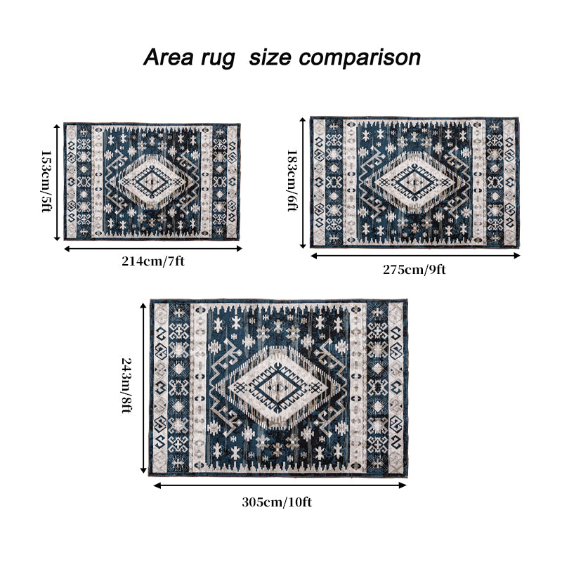 Rainlex 6' x 9' Vintage Persian Washable Area Rug, Blue/Black