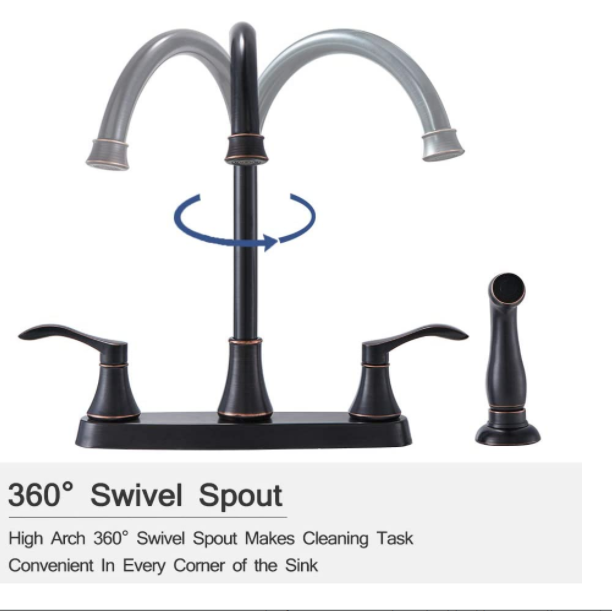 [Rainlex]Commercial Lead-Free Oil Rubbed Bronze Two Handle Kitchen Sink Faucet with Side Sprayer, 3 Hole or 4 Hole Faucets for Rv Kitchen Sinks with High-Arc Spout & Side Spray