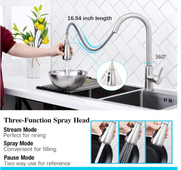 [Rainlex-6013] Touch On Kitchen Faucets with Pull Down Sprayer, Single Handle High Arc Touch Activated Pull Out Kitchen Faucet, Stainless Steel Touch Sensor Faucet Brushed Nickel