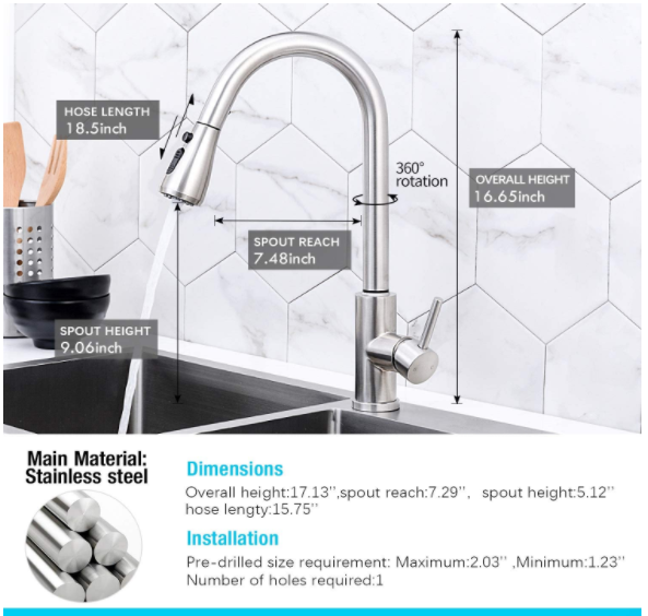 [Rainlex-6013] Touch On Kitchen Faucets with Pull Down Sprayer, Single Handle High Arc Touch Activated Pull Out Kitchen Faucet, Stainless Steel Touch Sensor Faucet Brushed Nickel