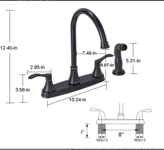 [Rainlex]Commercial Lead-Free Oil Rubbed Bronze Two Handle Kitchen Sink Faucet with Side Sprayer, 3 Hole or 4 Hole Faucets for Rv Kitchen Sinks with High-Arc Spout & Side Spray