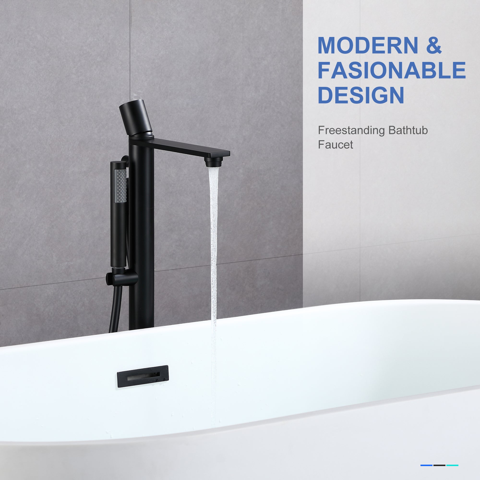 [Rainlex-8003H] Freestanding Bathtub Faucet Tub Filler Waterfall Single Handle Oil Rubbed Bronze Floor Mounted Faucets with Handheld Shower