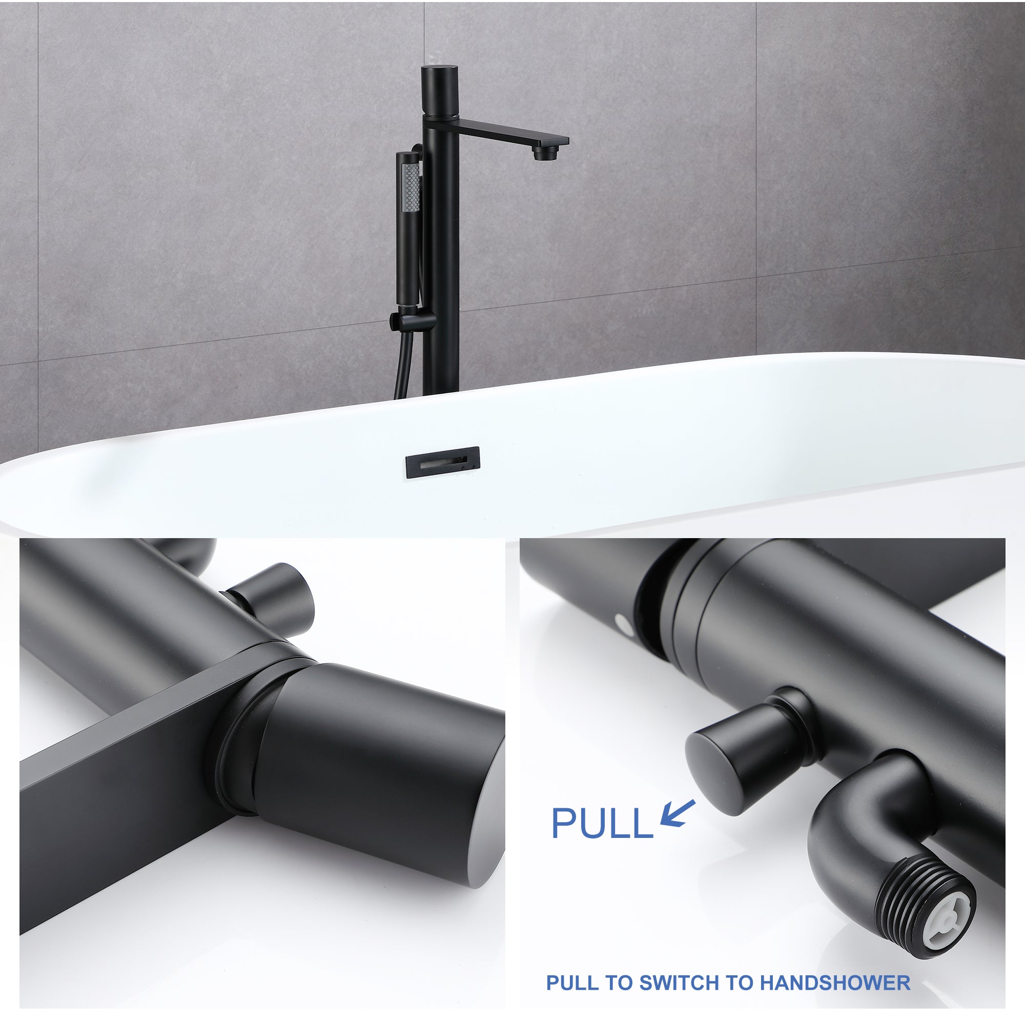 [Rainlex-8003H] Freestanding Bathtub Faucet Tub Filler Waterfall Single Handle Oil Rubbed Bronze Floor Mounted Faucets with Handheld Shower