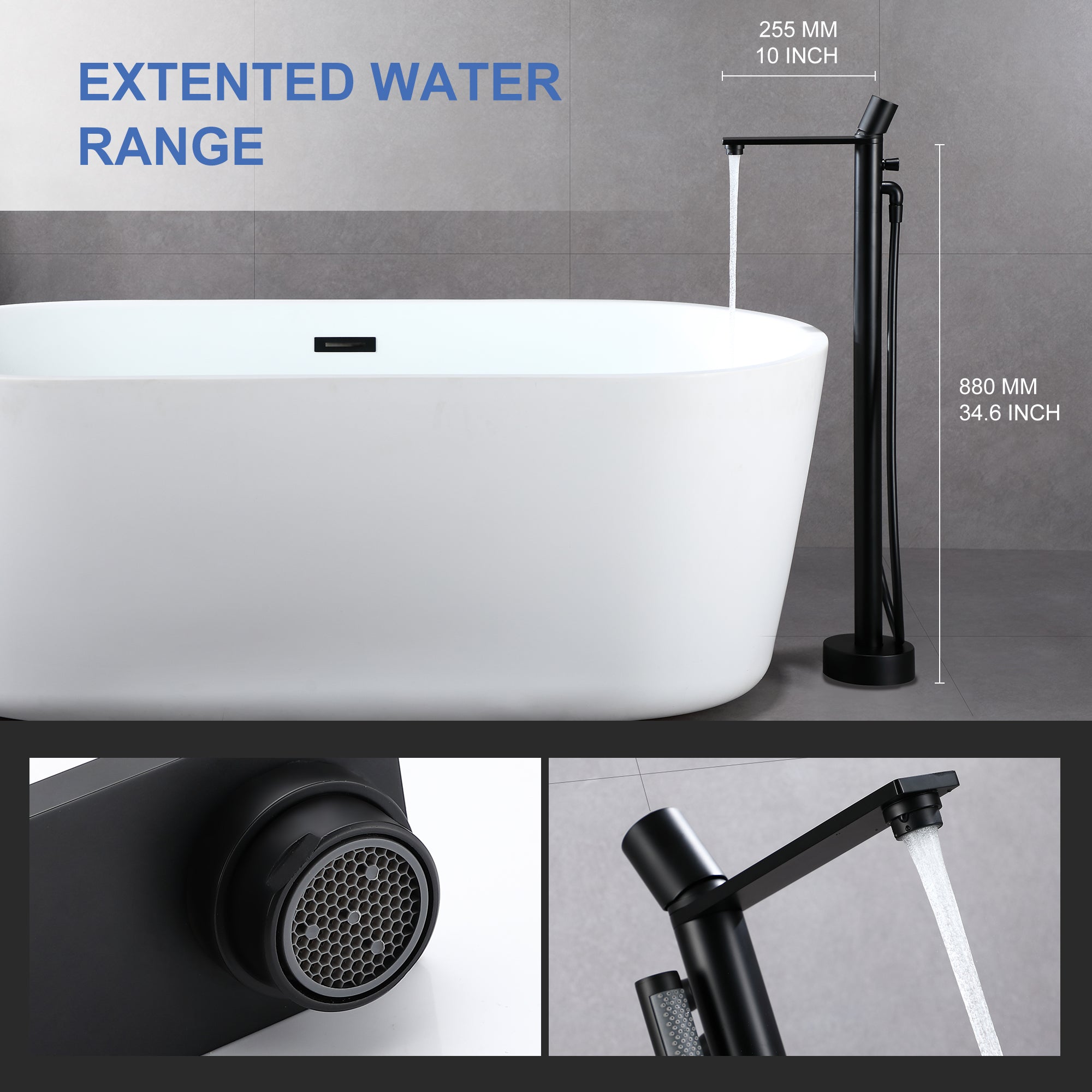 [Rainlex-8003H] Freestanding Bathtub Faucet Tub Filler Waterfall Single Handle Oil Rubbed Bronze Floor Mounted Faucets with Handheld Shower