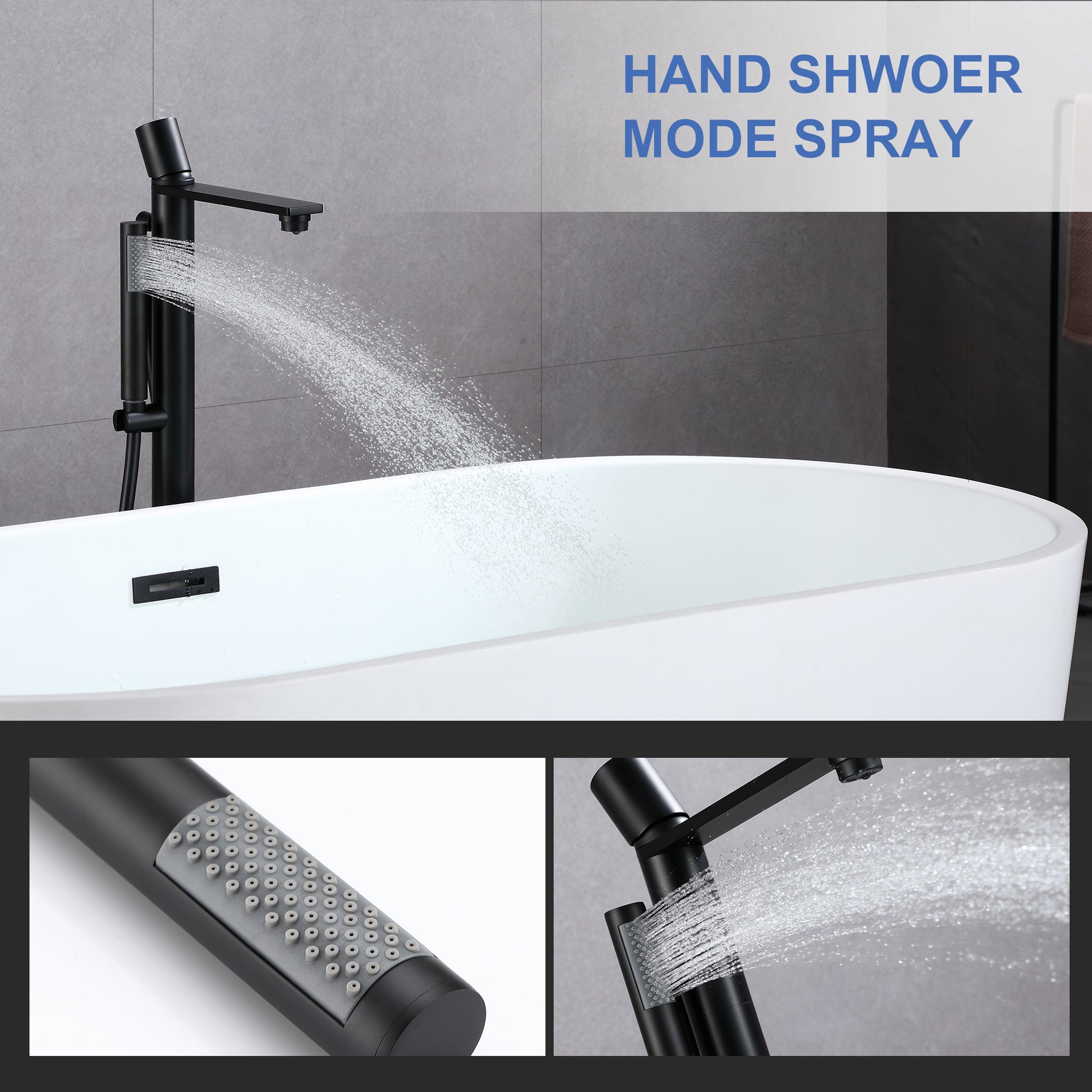 [Rainlex-8003H] Freestanding Bathtub Faucet Tub Filler Waterfall Single Handle Oil Rubbed Bronze Floor Mounted Faucets with Handheld Shower