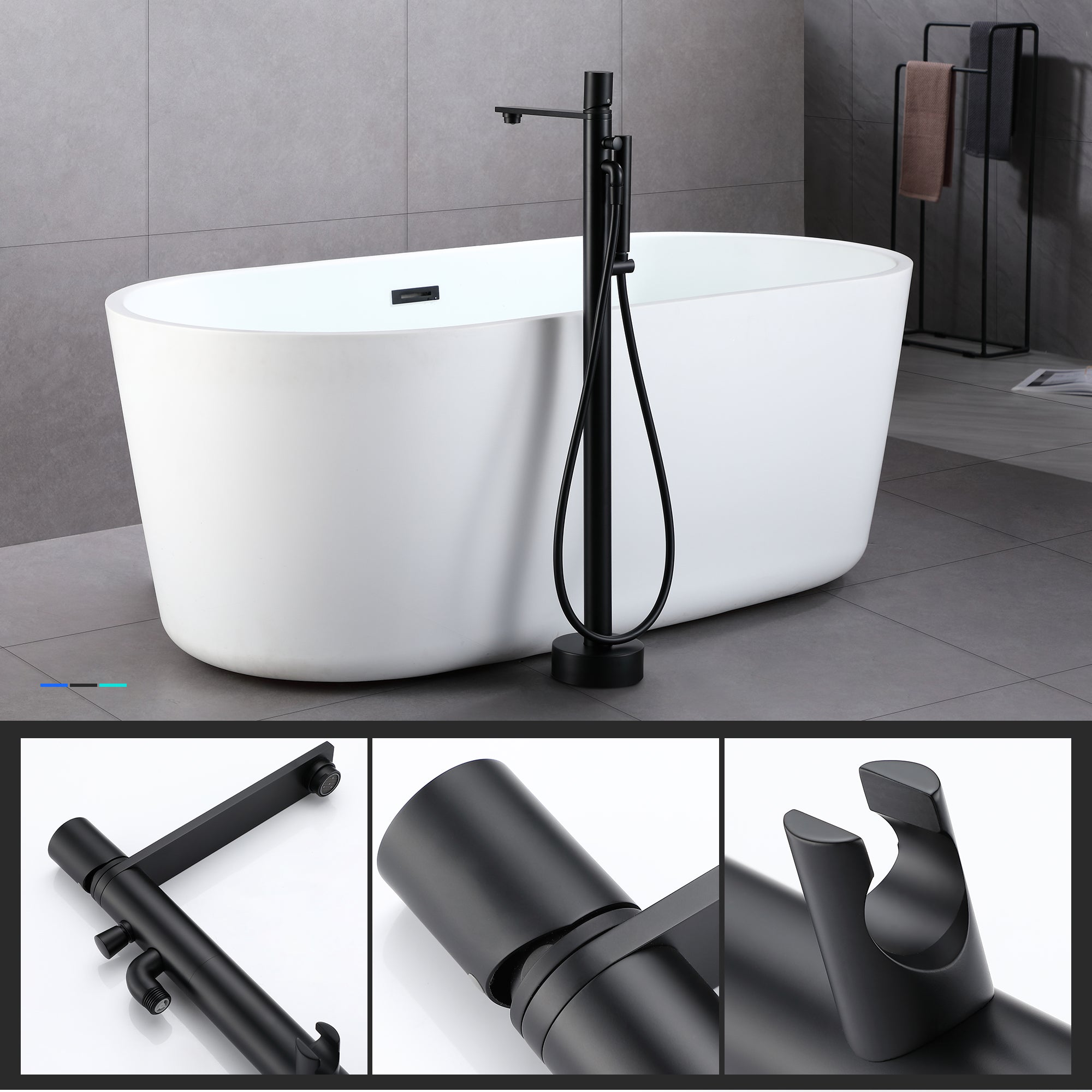 [Rainlex-8003H] Freestanding Bathtub Faucet Tub Filler Waterfall Single Handle Oil Rubbed Bronze Floor Mounted Faucets with Handheld Shower