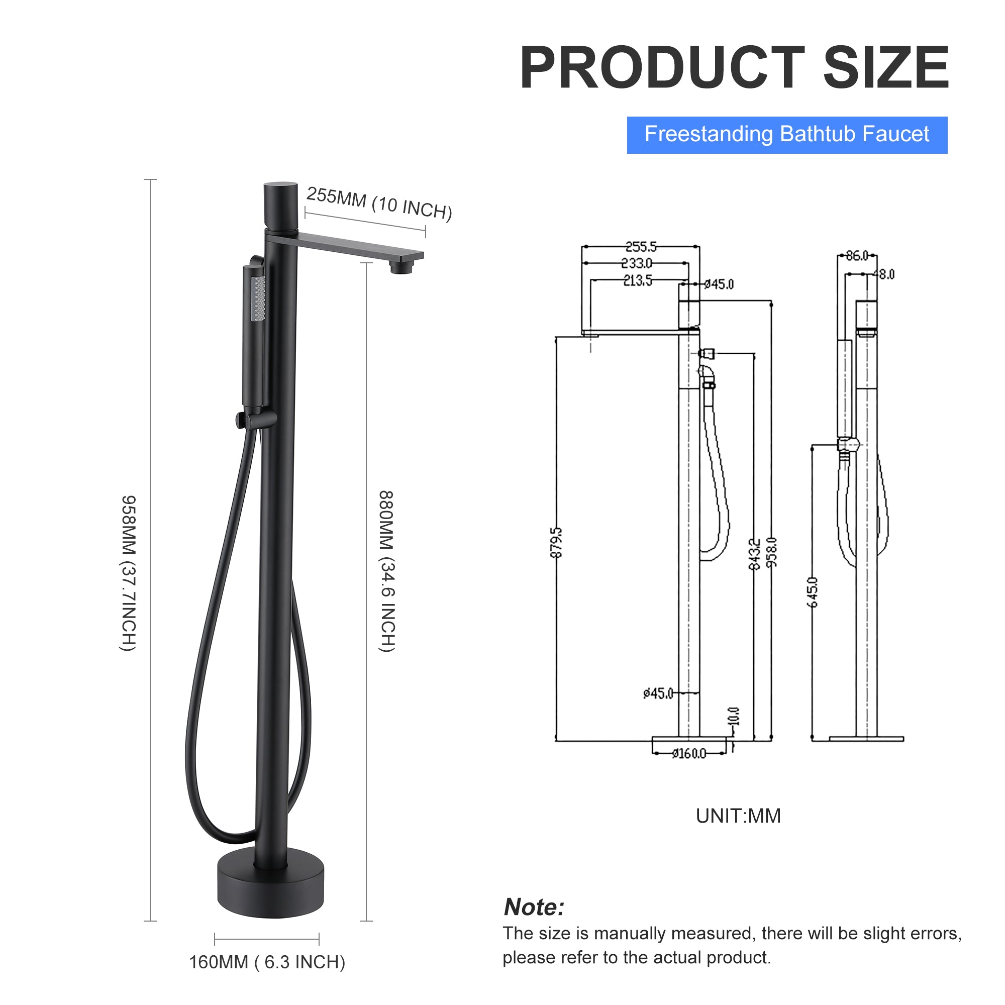 [Rainlex-8003H] Freestanding Bathtub Faucet Tub Filler Waterfall Single Handle Oil Rubbed Bronze Floor Mounted Faucets with Handheld Shower