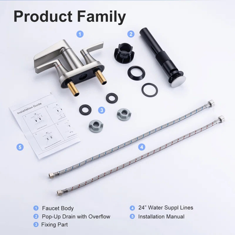 2-Handle Centerset Bathroom Faucet with Drain Assembly (S3005)
