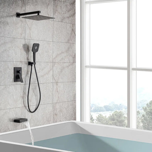 10" Shower Head 3-way Wall-Mount Square Shower Faucet with Rough-in Valve RX97303-10
