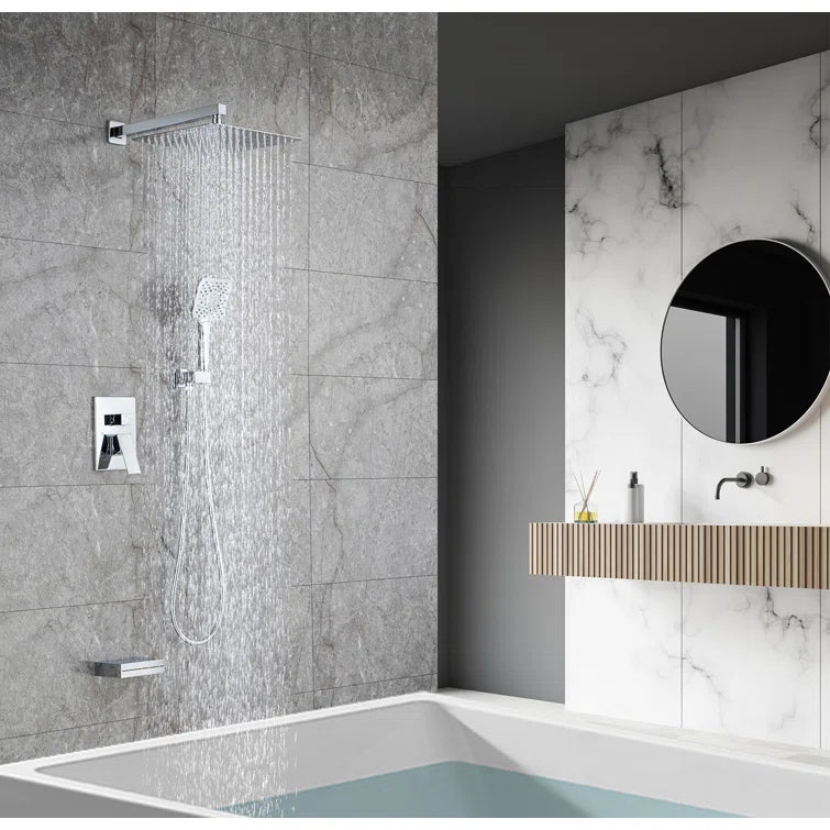 Pommeau de douche carré à 3 voies et montage mural de 10 po avec robinet à montage brut RX97303-10