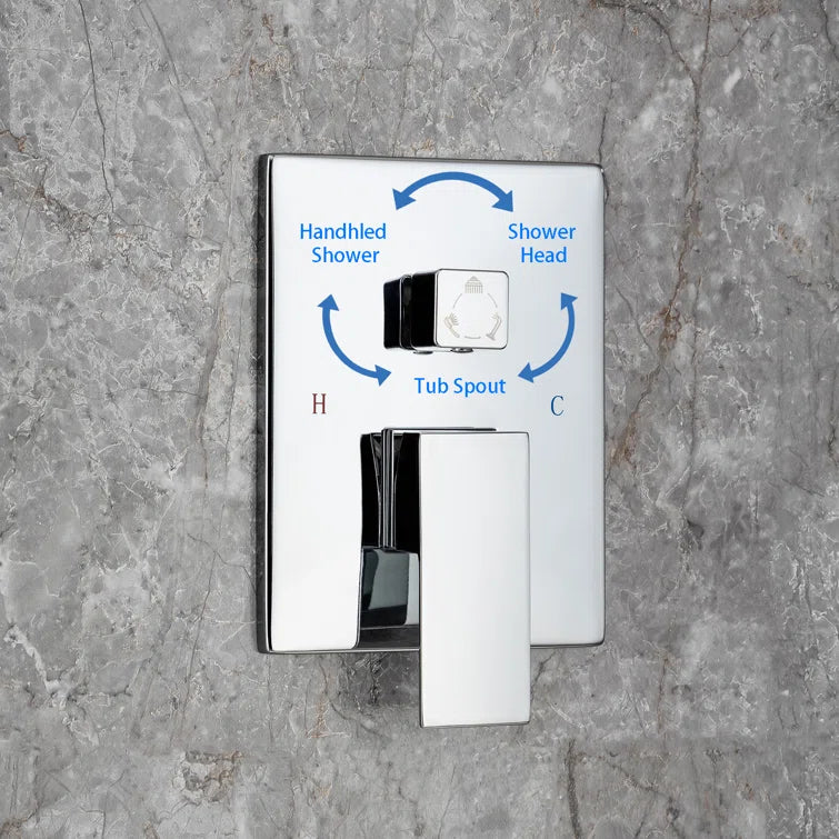 Pommeau de douche carré à 3 voies et montage mural de 10 po avec robinet à montage brut RX97303-10