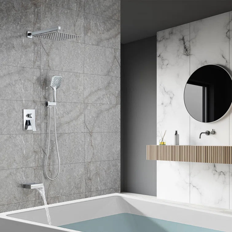 10" Shower Head 3-way Wall-Mount Square Shower Faucet with Rough-in Valve RX97303-10
