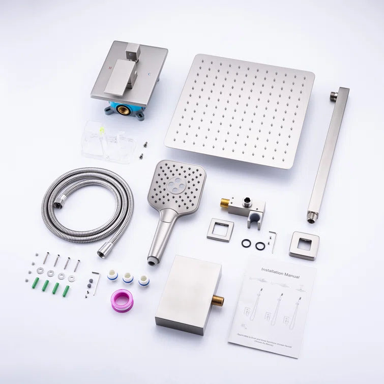 10" Shower Head 3-way Wall-Mount Square Shower Faucet with Rough-in Valve RX97303-10