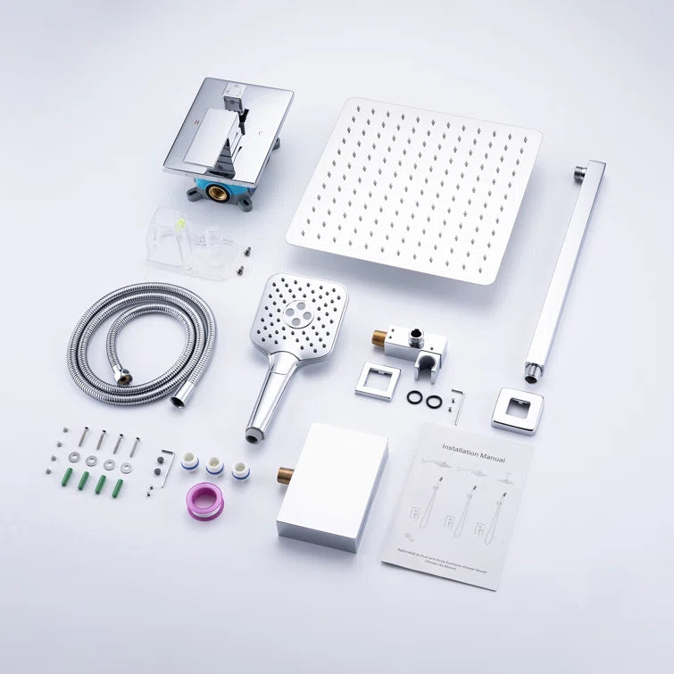 10" Shower Head 3-way Wall-Mount Square Shower Faucet with Rough-in Valve RX97303-10