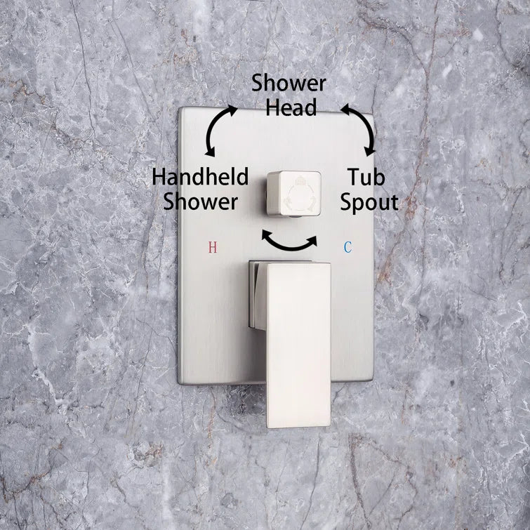 10" Shower Head 3-way Wall-Mount Square Shower Faucet with Rough-in Valve RX97303-10