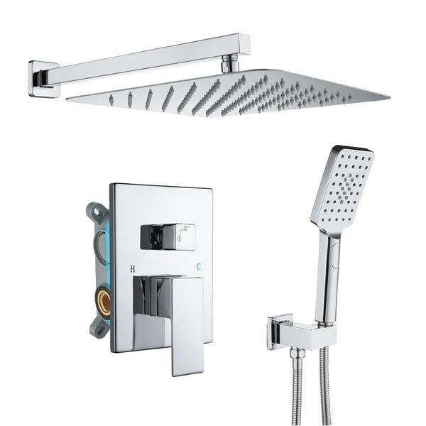 【Rainlex RX98102-10】10" Shower Head Dual Functions Wall-Mount  Pressure Balance Square Shower Faucet(Rough-in Valve Included)