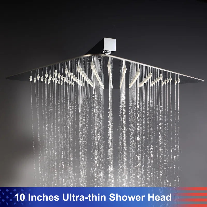 Sleek square shower head with pressure control