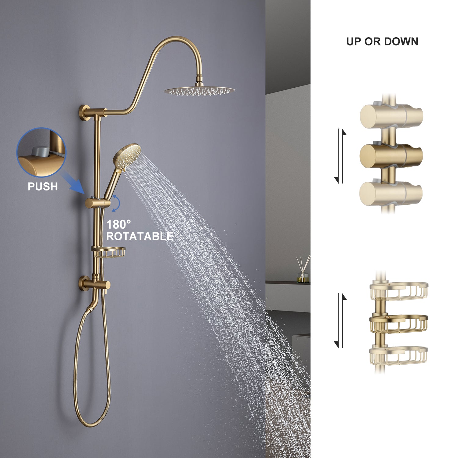 Système de douche avec pomme de douche à effet pluie et douche à main RX2001