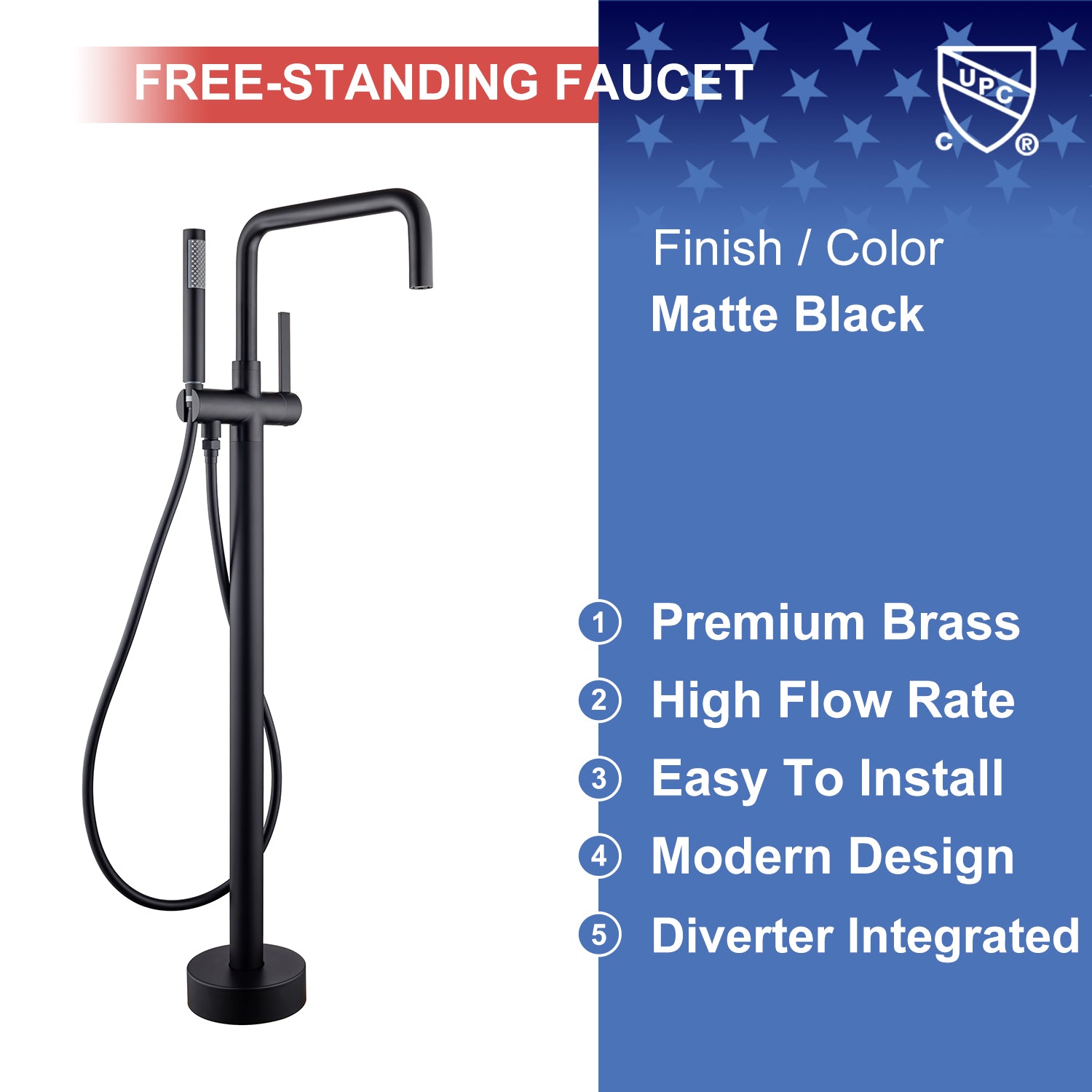 Single-Handle Floor-Mount Clawfoot Tub Faucet with Handheld Shower (S8008)