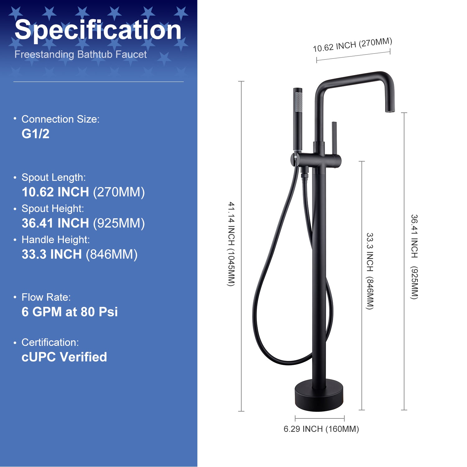 Single-Handle Floor-Mount Clawfoot Tub Faucet with Handheld Shower (S8008)