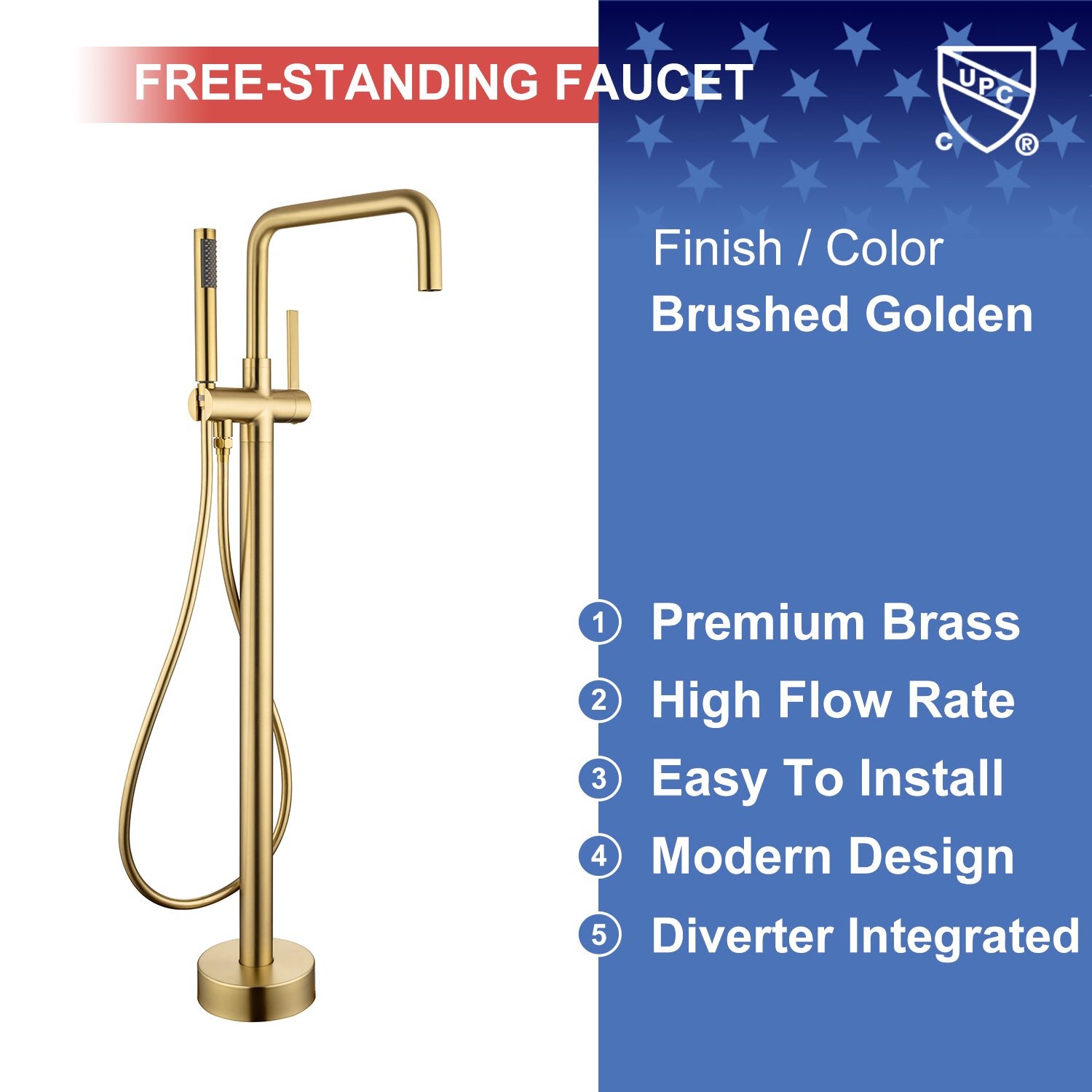 Single-Handle Floor-Mount Clawfoot Tub Faucet with Handheld Shower (S8008)