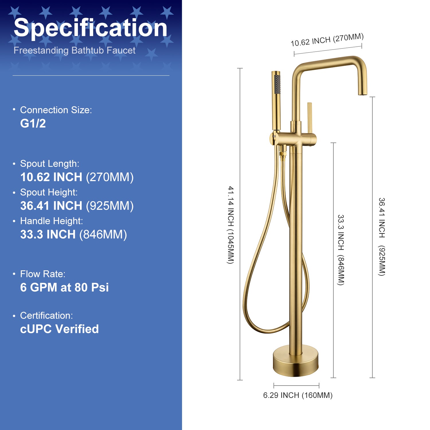 Single-Handle Floor-Mount Clawfoot Tub Faucet with Handheld Shower (S8008)