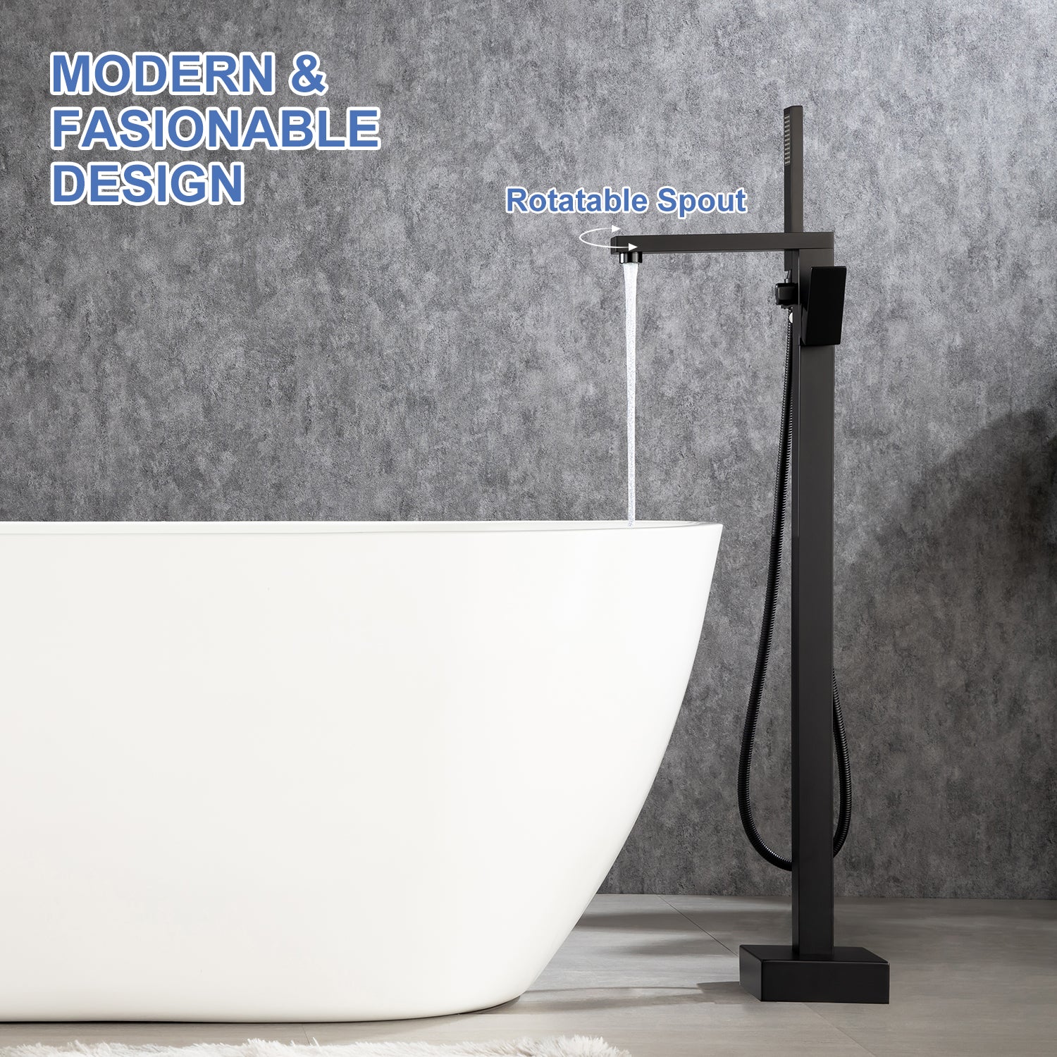 Robinet de baignoire à poignée unique monté au sol avec douche à main RX8010