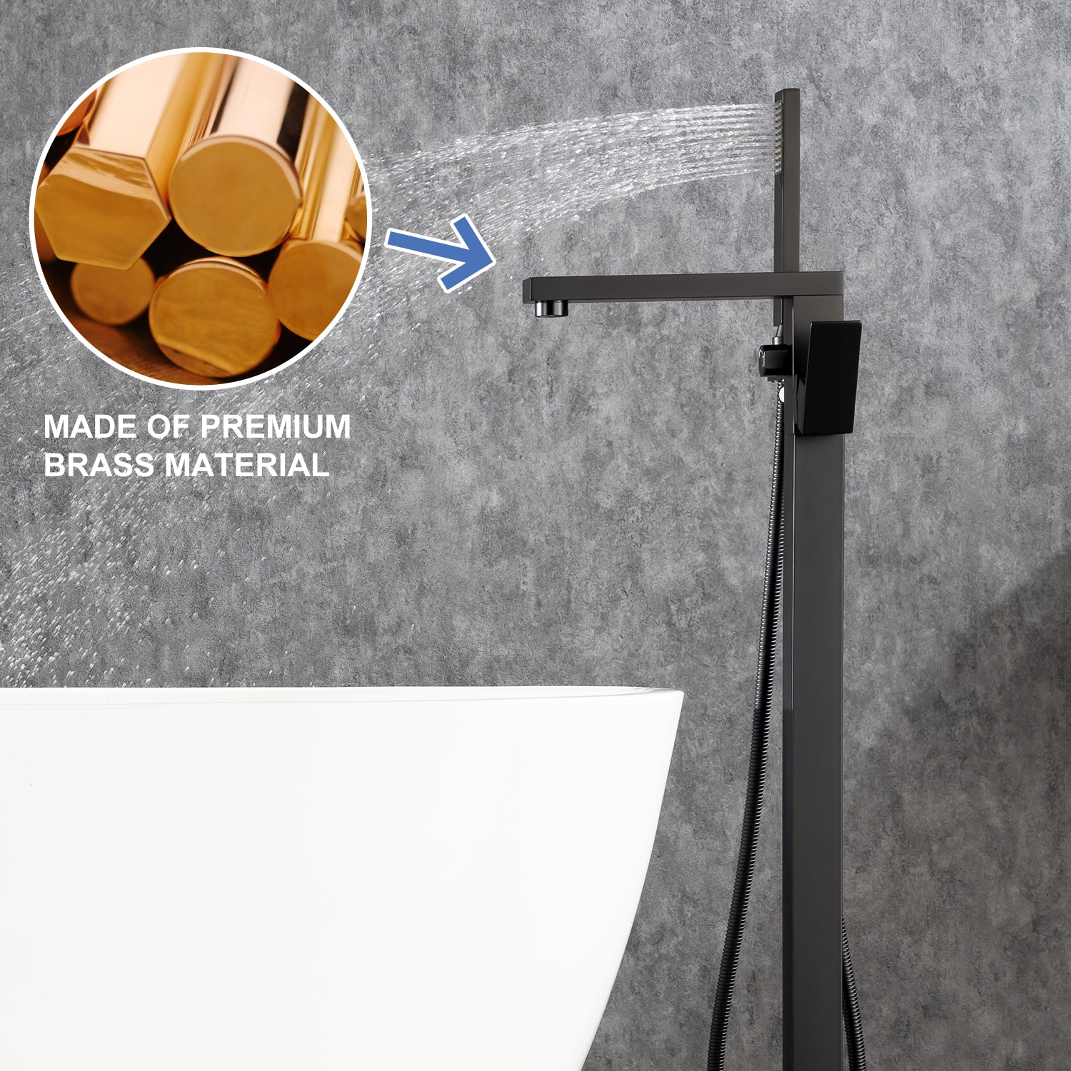 Robinet de baignoire à poignée unique monté au sol avec douche à main RX8010
