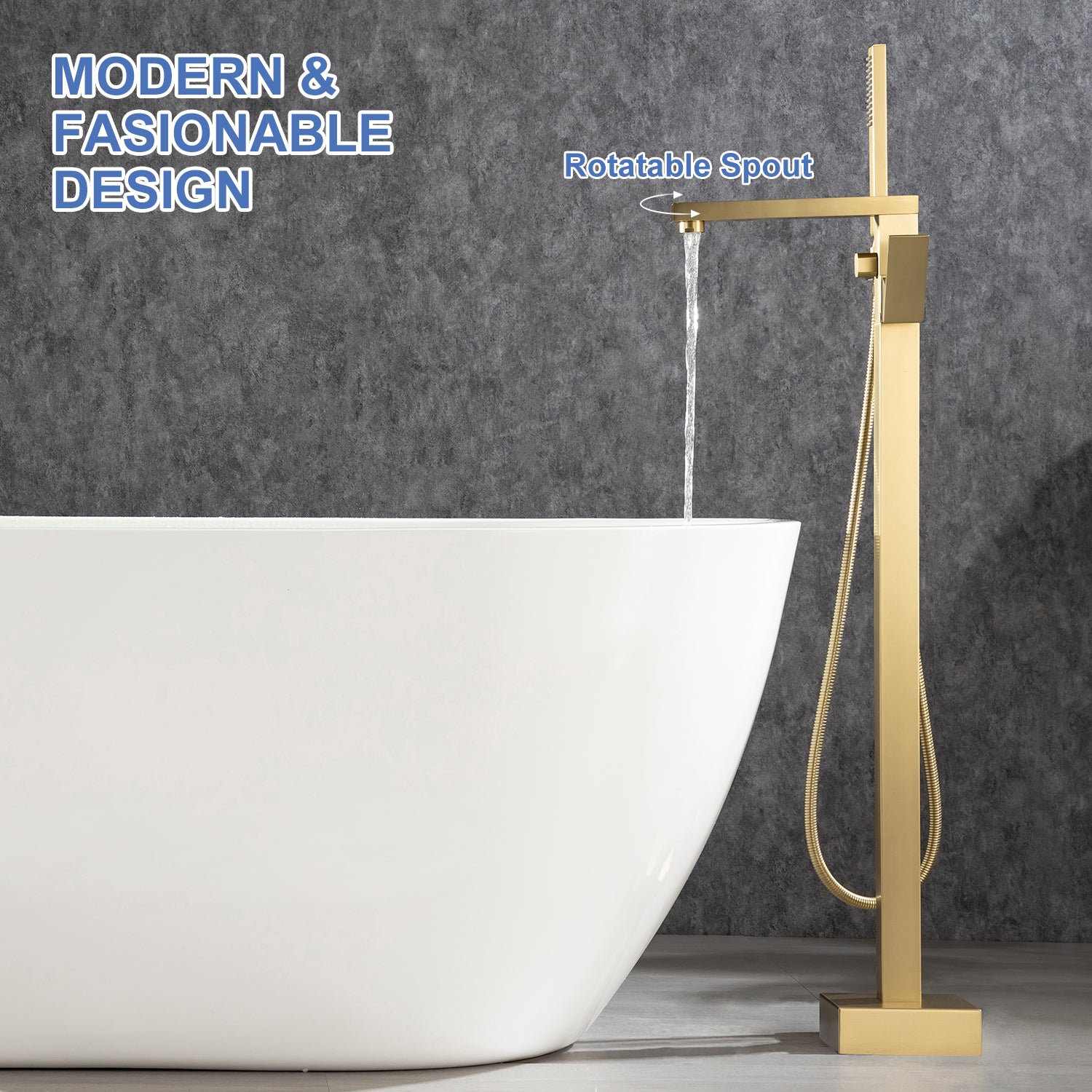 Robinet de baignoire à poignée unique monté au sol avec douche à main RX8010