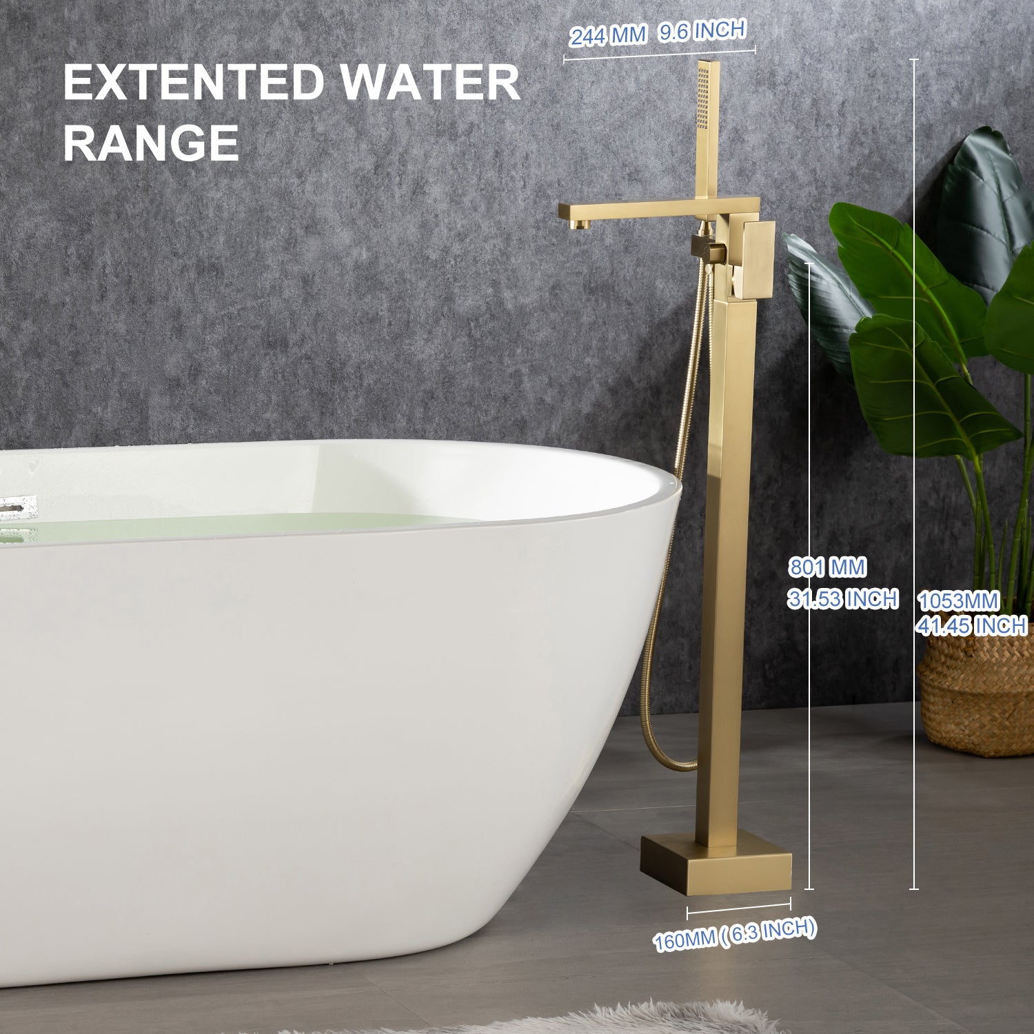 Robinet de baignoire à poignée unique monté au sol avec douche à main RX8010