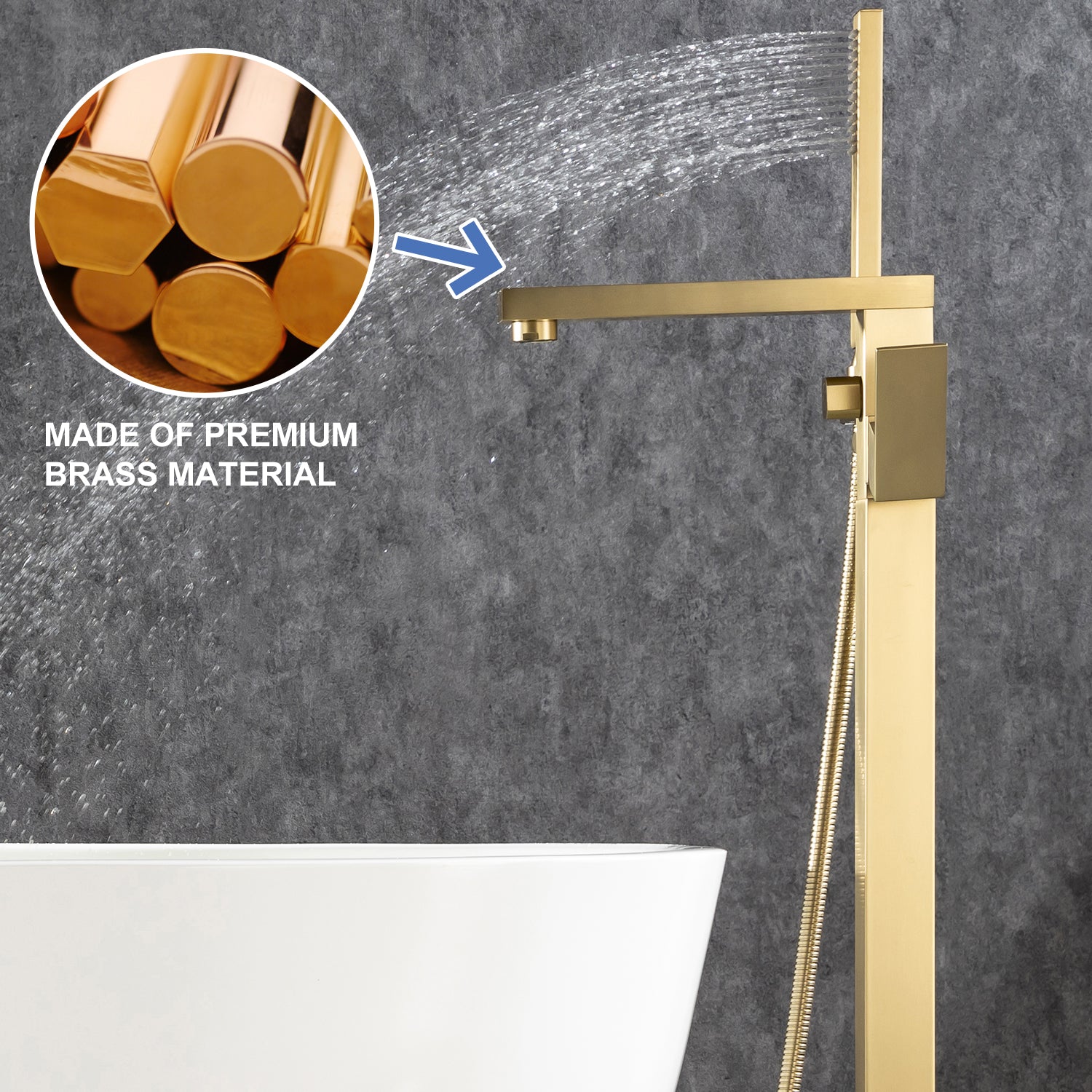 Robinet de baignoire à poignée unique monté au sol avec douche à main RX8010