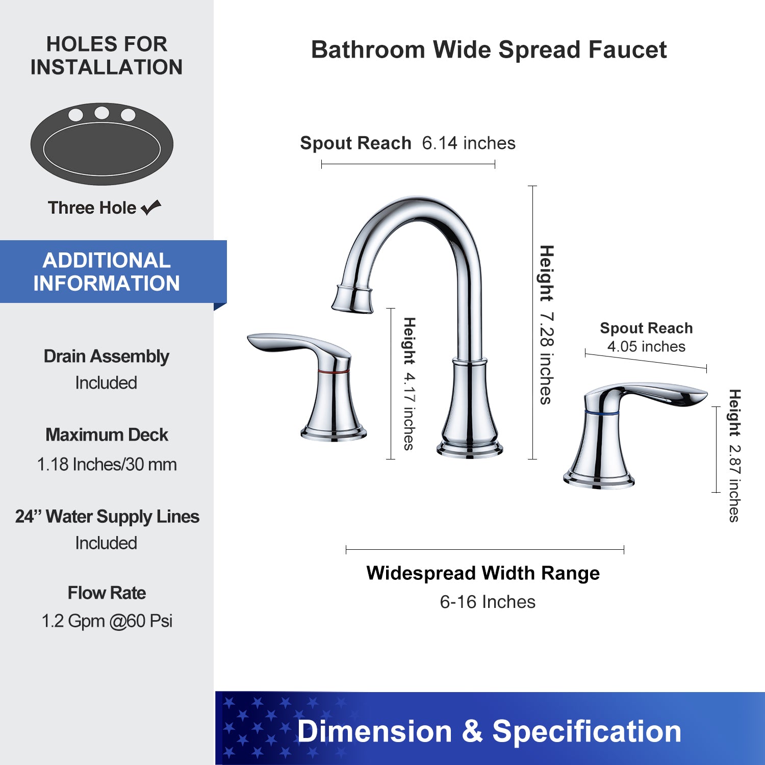 2-Handle Widespread Bathroom Faucet with Drain Assembly