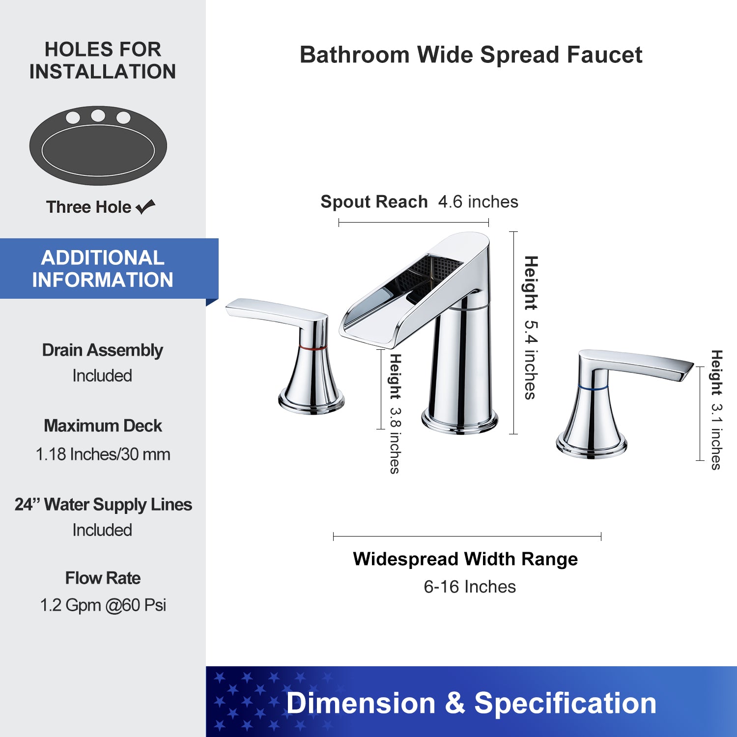 Widespread Faucet 2-handle Bathroom Faucet with Drain Assembly RX83005