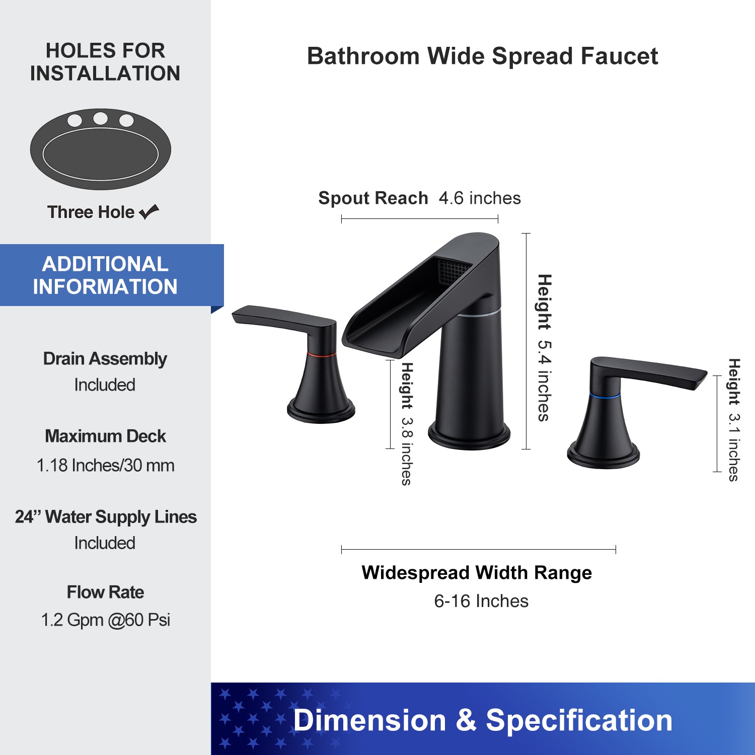 Widespread Faucet 2-handle Bathroom Faucet with Drain Assembly RX83005