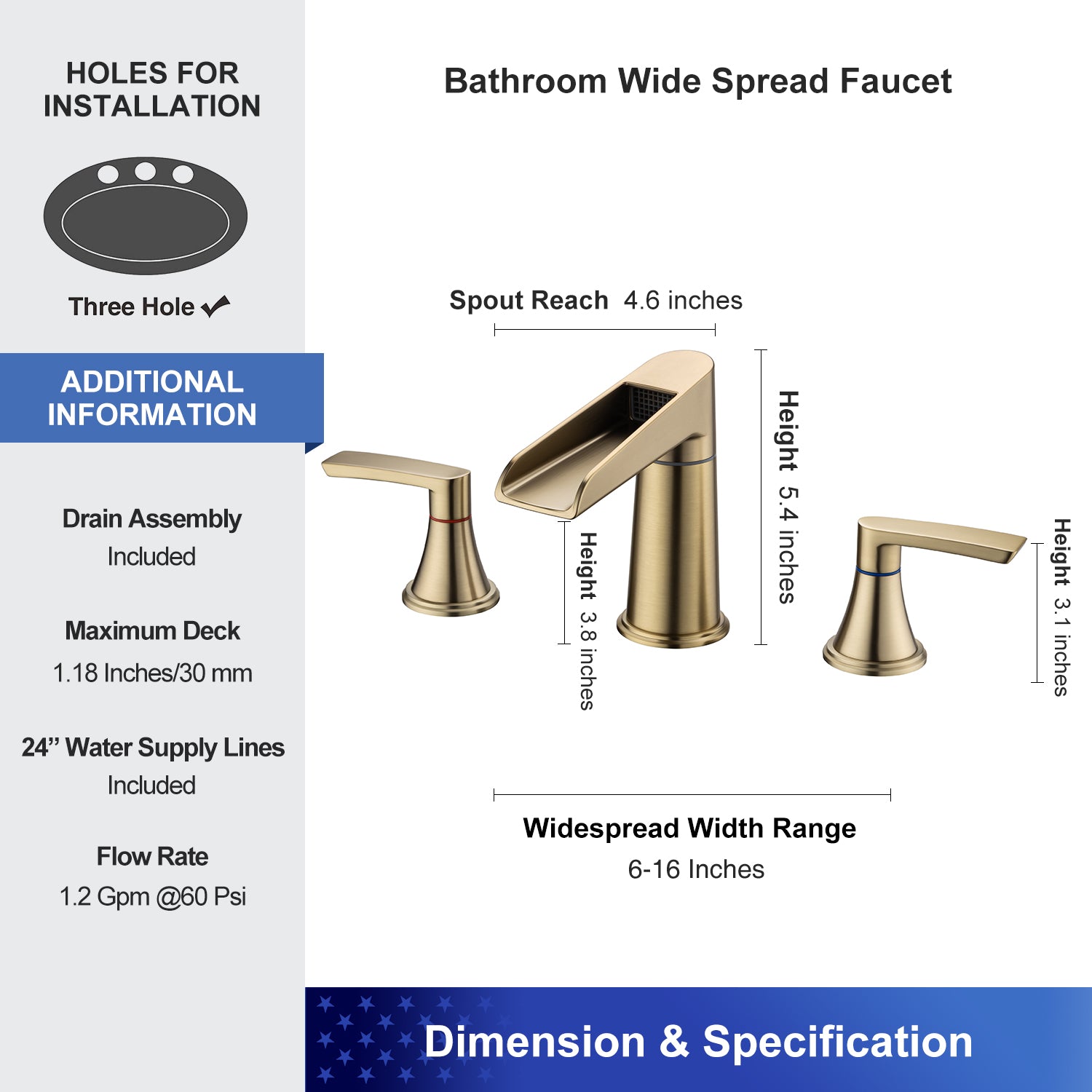 Widespread Faucet 2-handle Bathroom Faucet with Drain Assembly RX83005