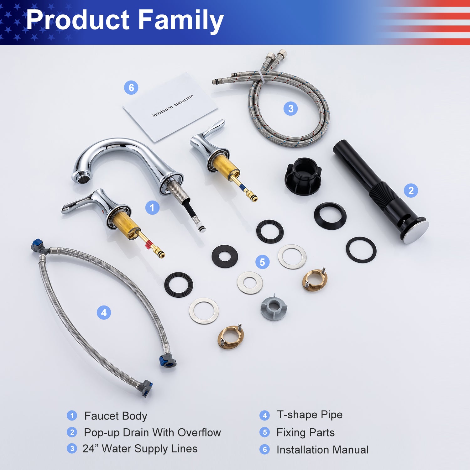 2-Handle Widespread Bathroom Faucet with Drain Assembly (S83007)