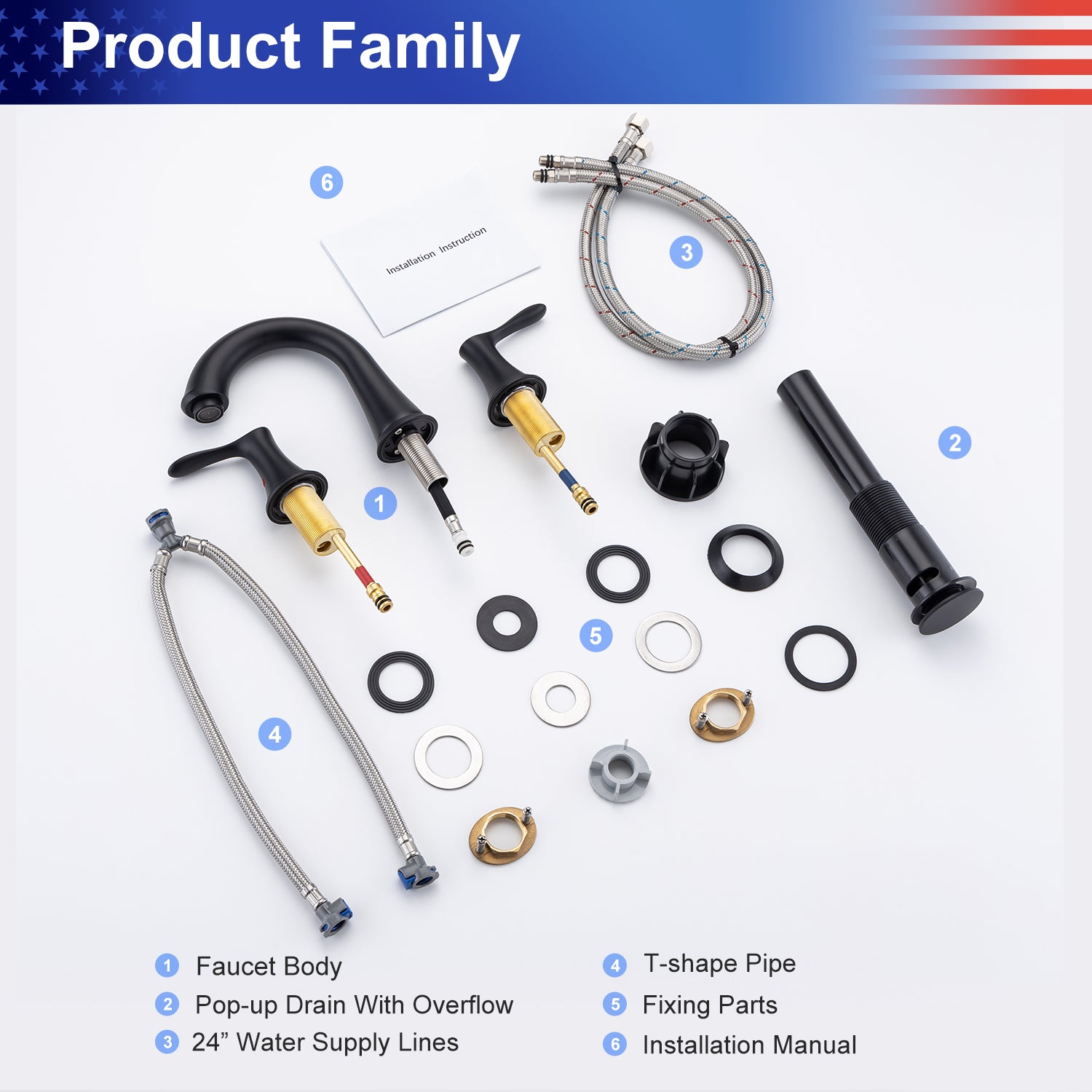 2-Handle Widespread Bathroom Faucet with Drain Assembly (S83007)