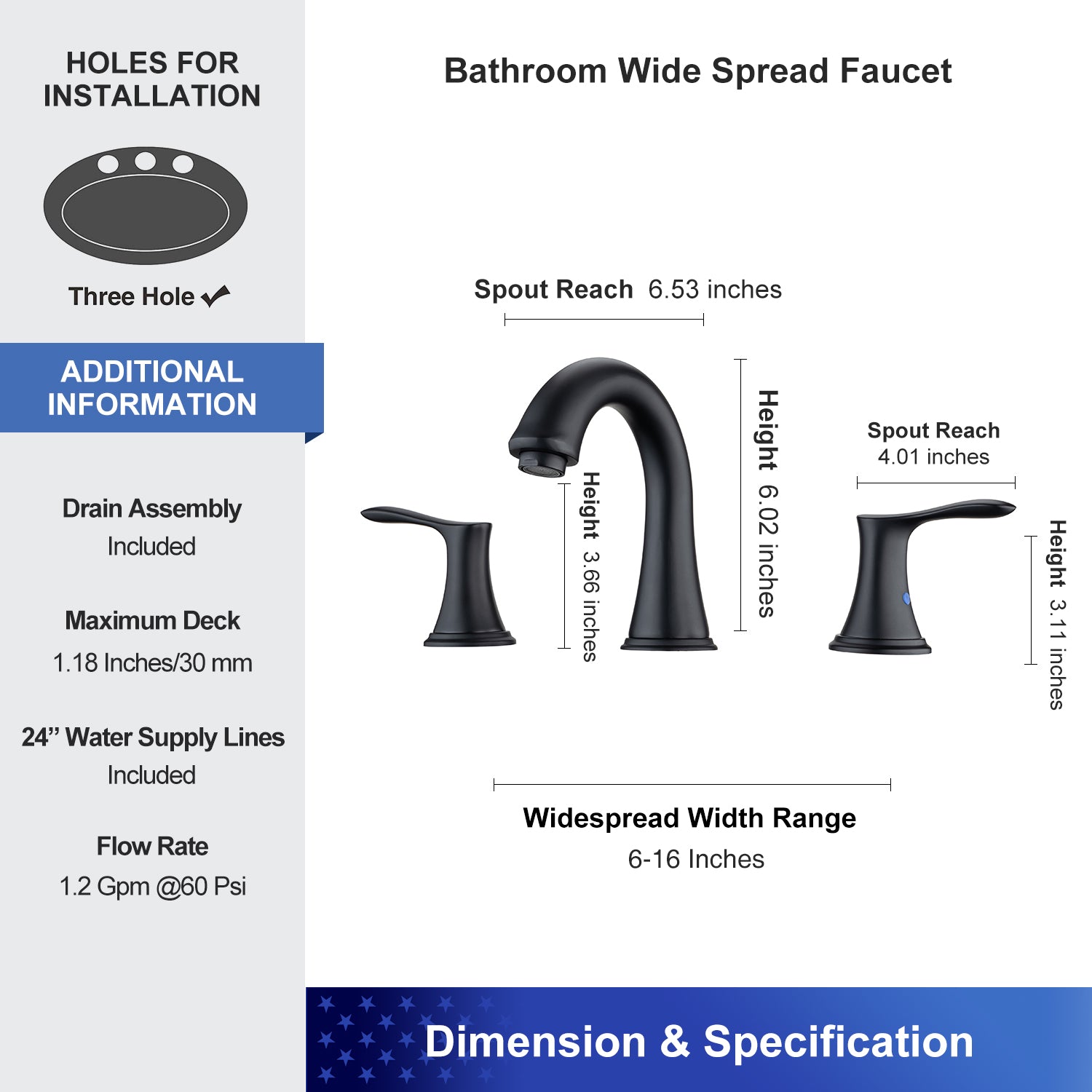 2-Handle Widespread Bathroom Faucet with Drain Assembly (S83007)
