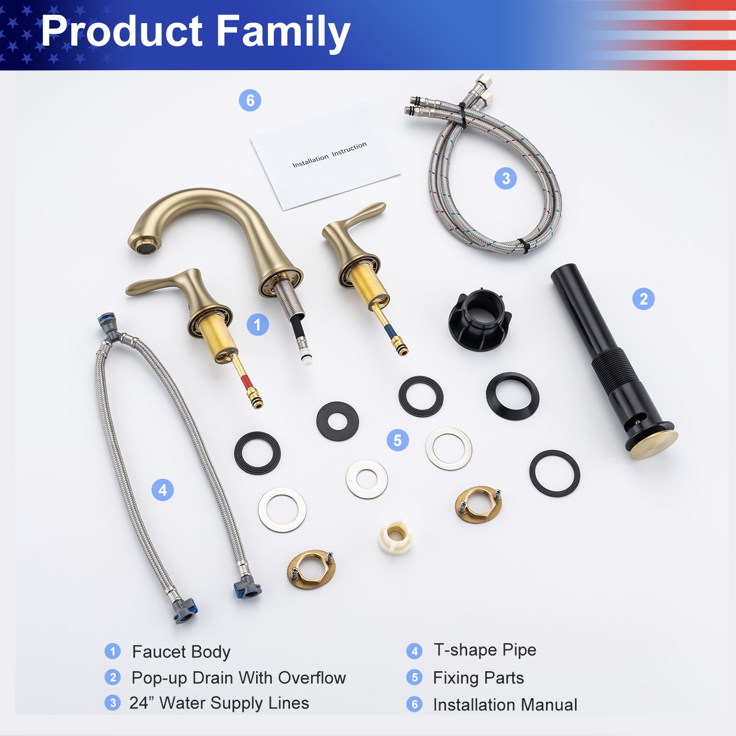 2-Handle Widespread Bathroom Faucet with Drain Assembly (S83007)