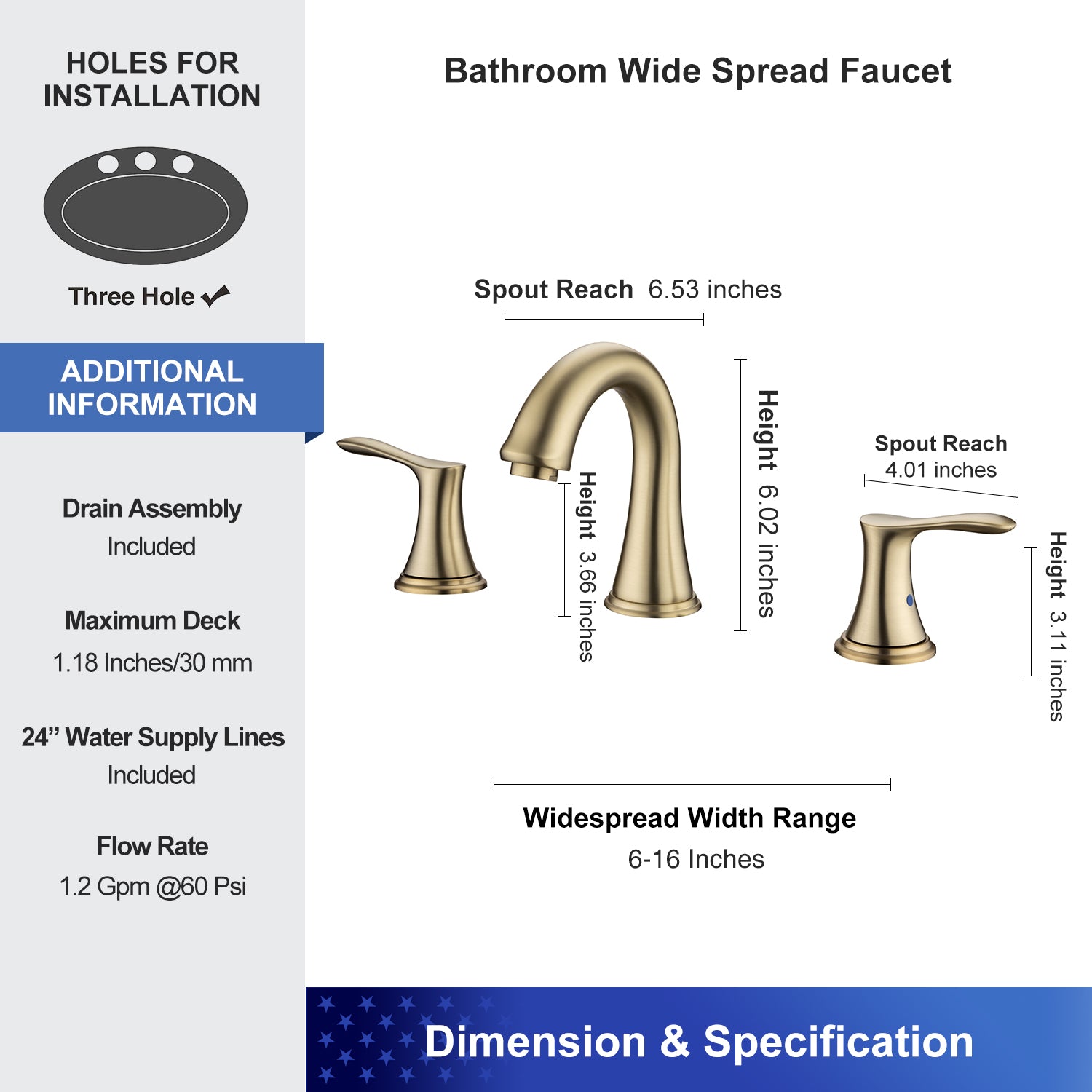 2-Handle Widespread Bathroom Faucet with Drain Assembly (S83007)