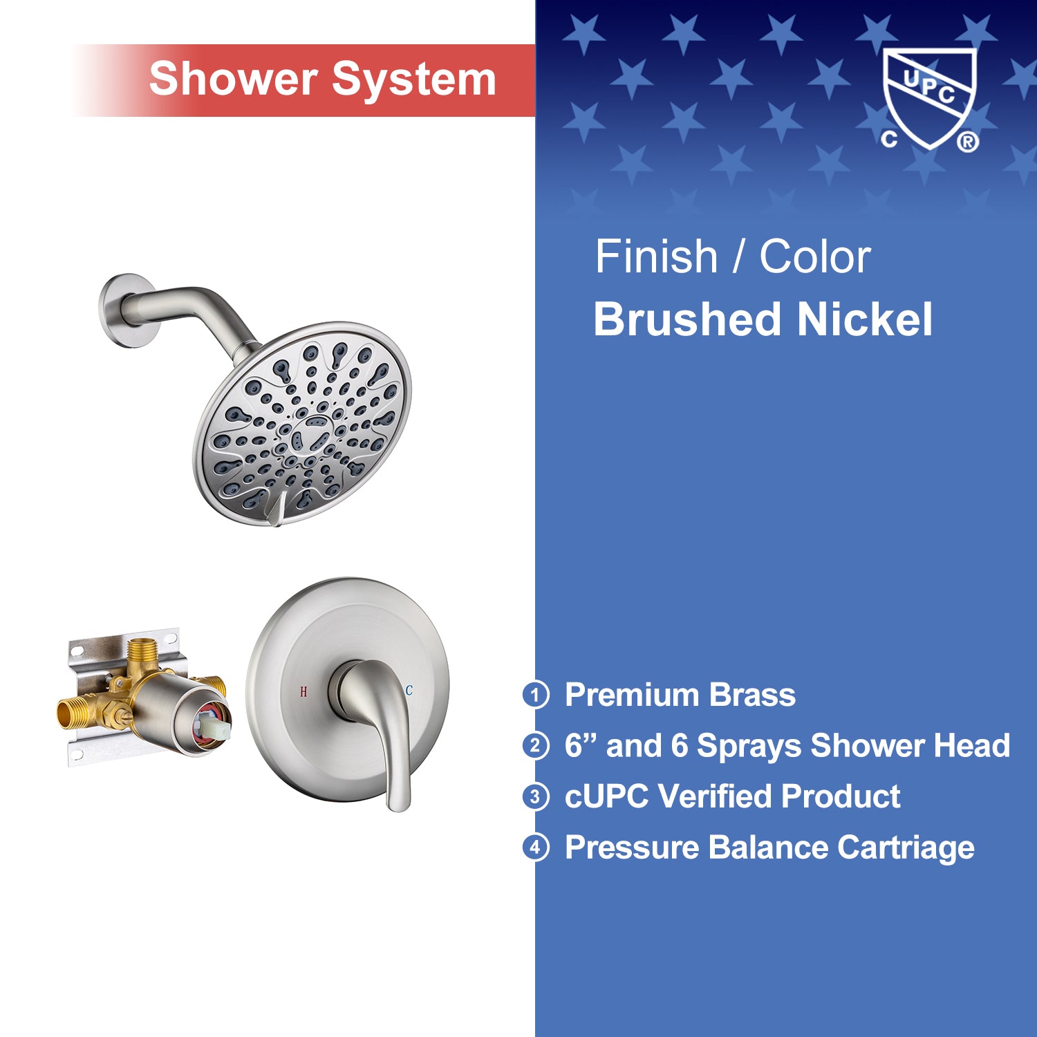 6-Spray Shower Faucet With Rough-In Valve RX92201-6