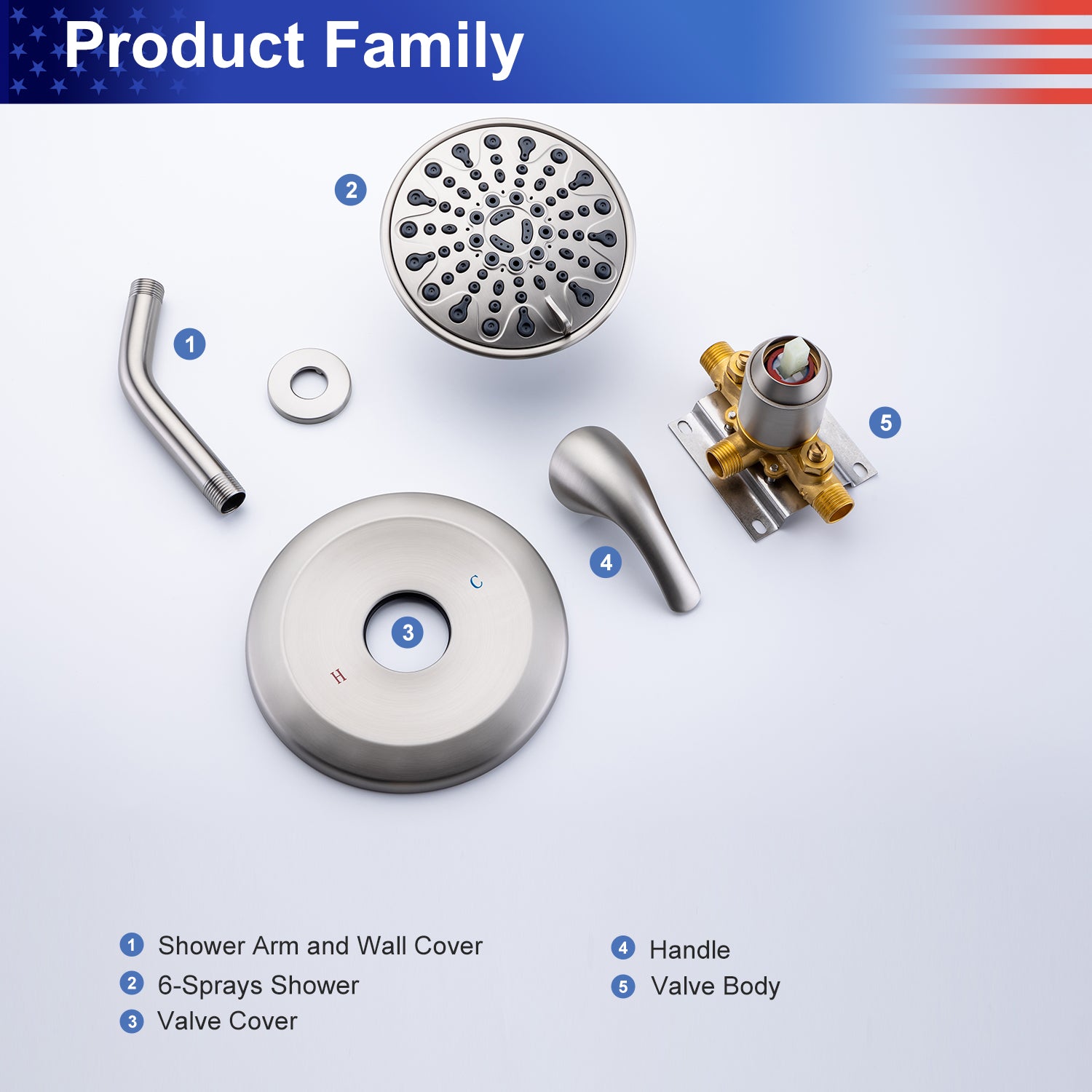 6-Spray Shower Faucet With Rough-In Valve RX92201-6