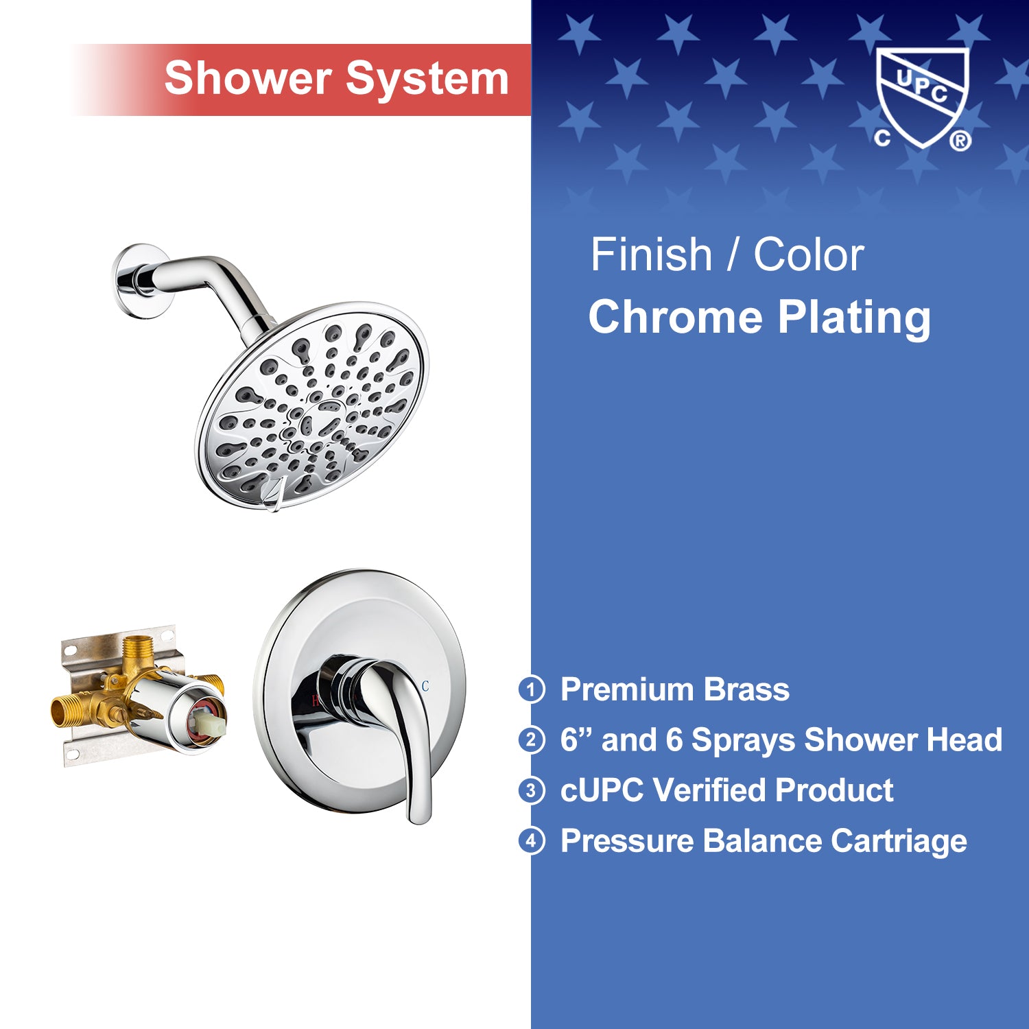 6-Spray Shower Faucet With Rough-In Valve RX92201-6