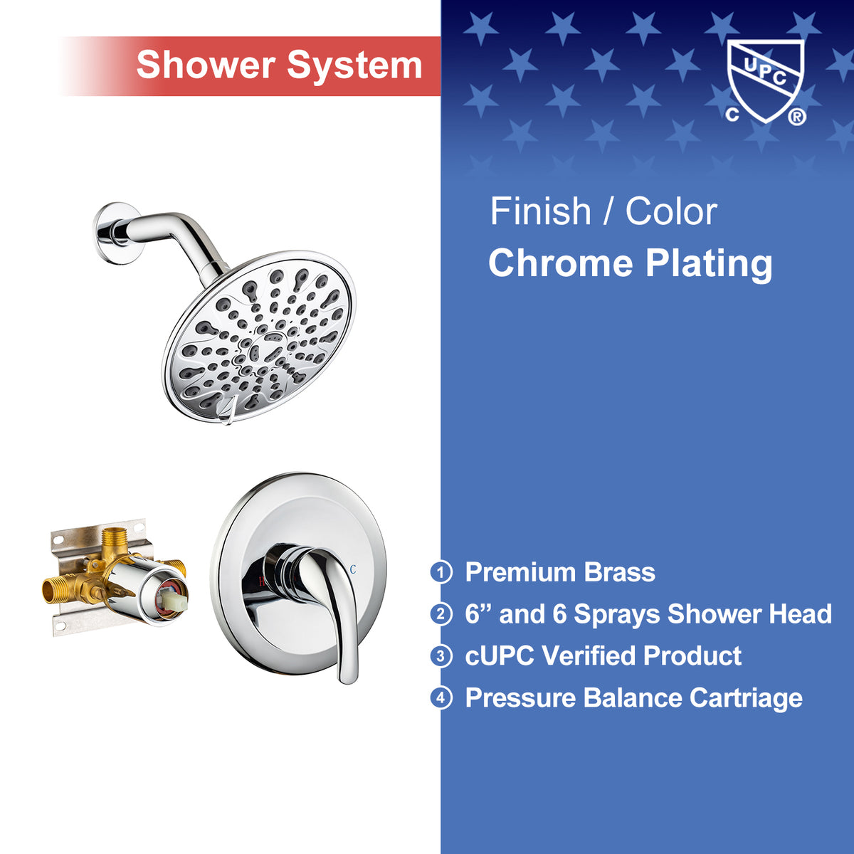 RAINLEX 6-Spray Wall-Mount Shower System with Rough-In Valve (S92201)