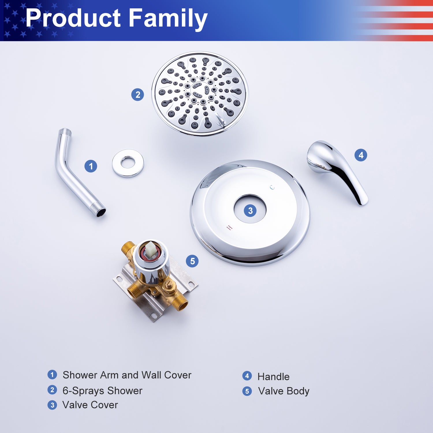 6-Spray Shower Faucet With Rough-In Valve RX92201-6