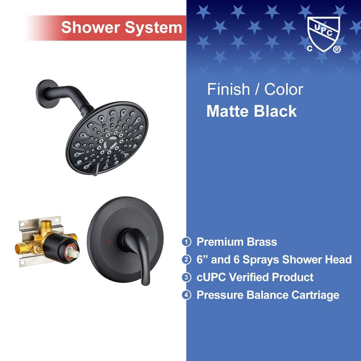 6-Spray Shower Faucet With Rough-In Valve RX92201-6