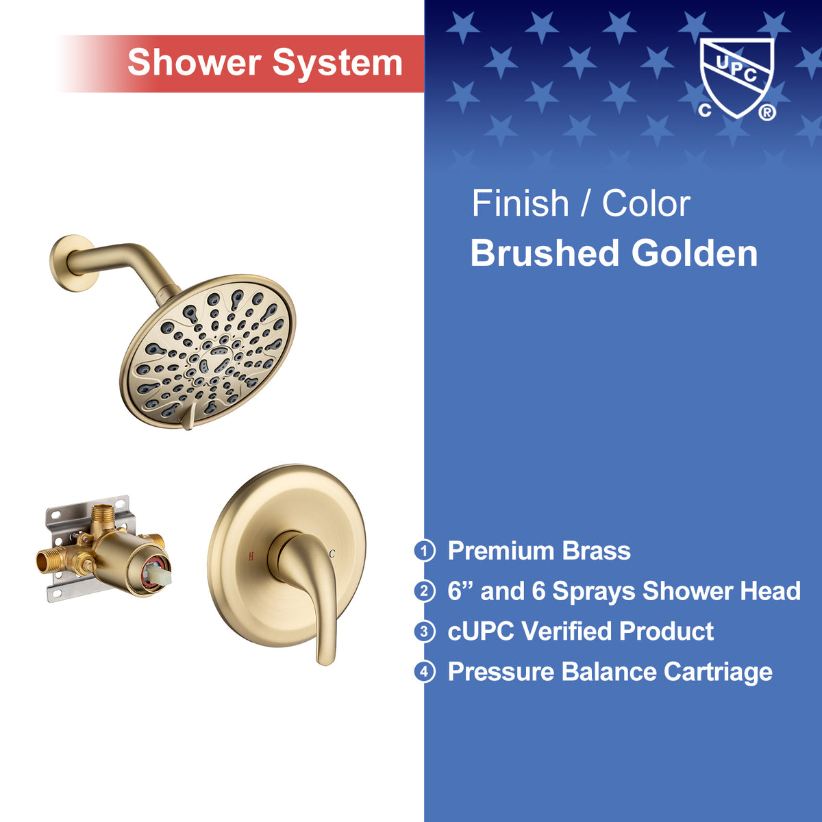 RAINLEX 6-Spray Wall-Mount Shower System with Rough-In Valve (S92201)
