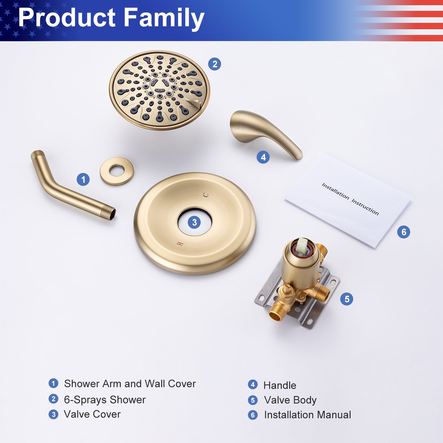 6-Spray Shower Faucet With Rough-In Valve RX92201-6