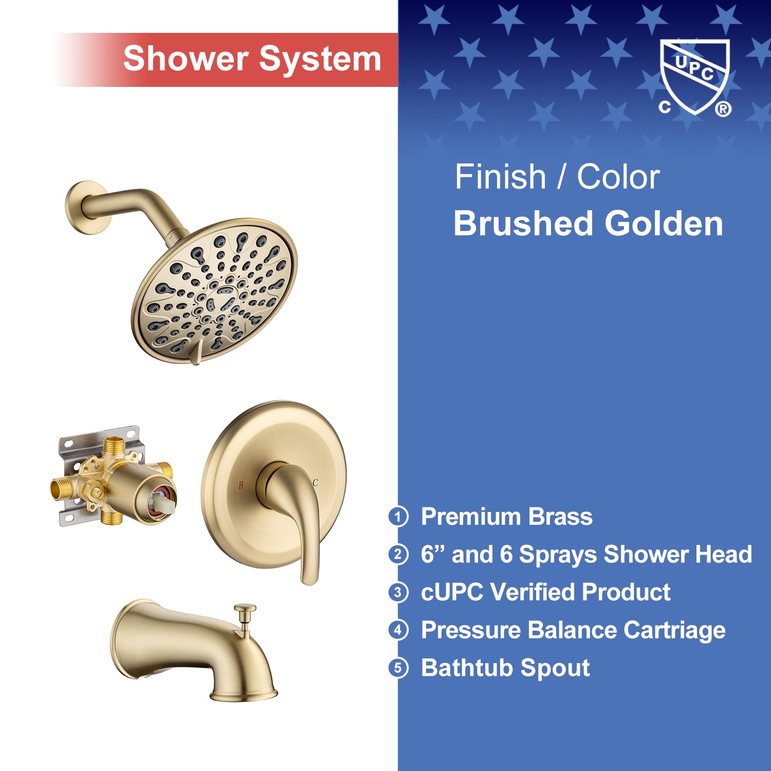 Robinet de douche à 6 jets avec valve brute RX92202-6